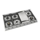 ILVE UHCP1265FNSSCLP Nostalgie II 48 inch Built-In Gas Cooktop with 8 Burners, Griddle, in Stainless Steel (Liquid Propane, Chrome)