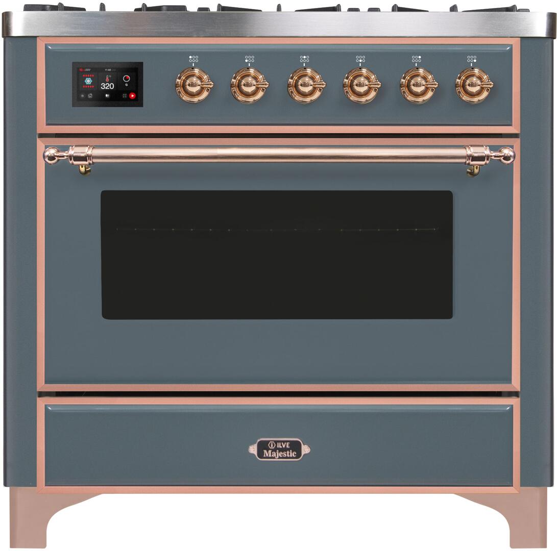 Majestic II 36 Inch Dual Fuel Natural Gas Freestanding Range in Blue Grey with Copper Trim