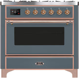 Majestic II 36 Inch Dual Fuel Natural Gas Freestanding Range in Blue Grey with Copper Trim