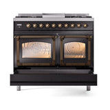 ILVE UND40FNMPBKB Nostalgie II Noblesse 40 inch Dual Fuel Range (Natural Gas, Triple Glass Door, Glossy Black, Burnished)