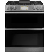 CAF(EBACK)™ 30" Smart Slide-In, Front-Control, Dual-Fuel, Double-Oven Range with Convection in Platinum Glass