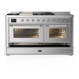 ILVE UM60FSNR3SSCLP Majestic III 60 inch Dual Fuel Range with 7 Burners, Griddle and French Top, Dual Function Burner with up to 25,000 BTU (Liquid Propane, Triple Glass Door, Stainless Steel, Chrome)