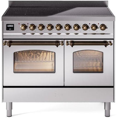 Nostalgie II 40 Inch Electric Freestanding Range in Stainless Steel with Bronze Trim