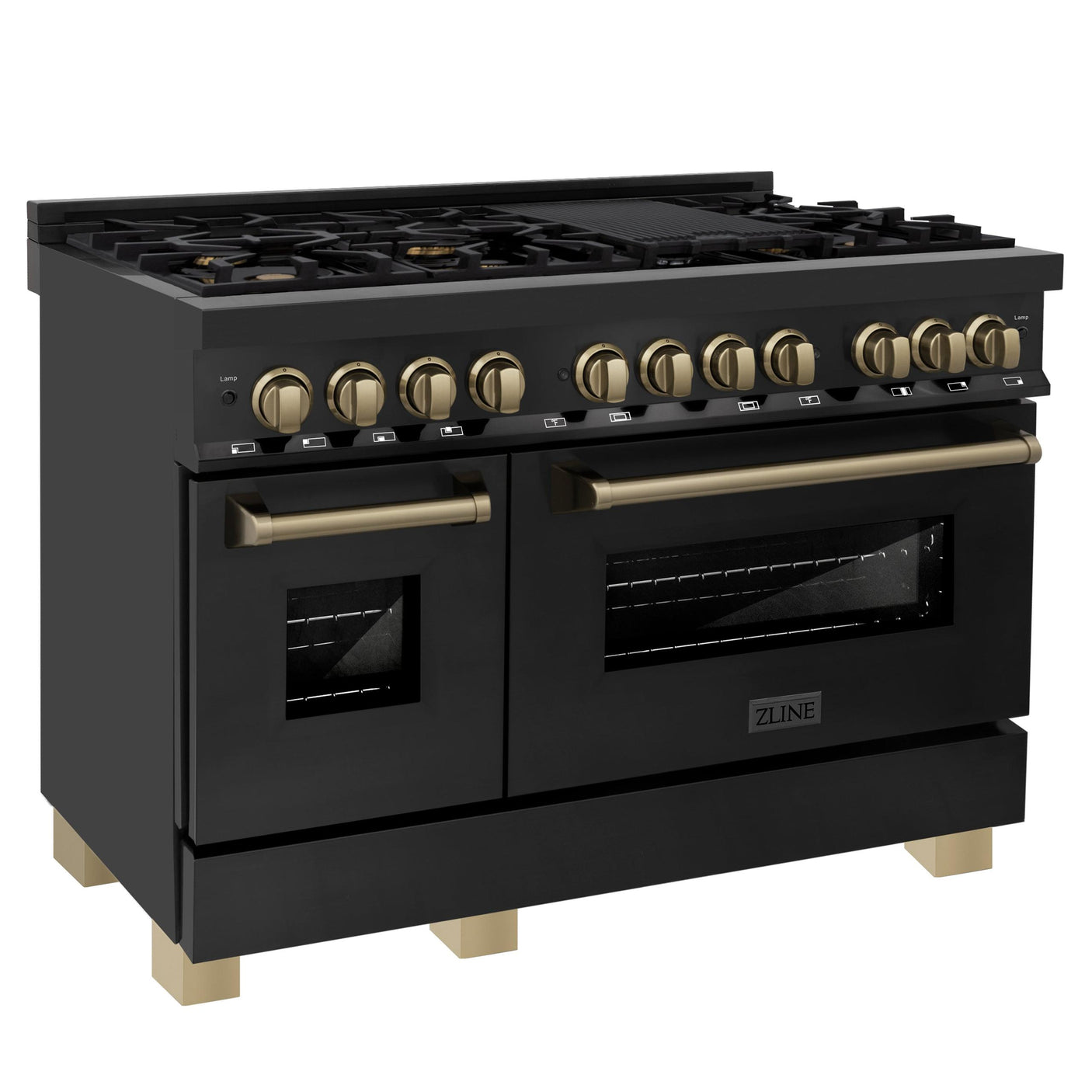 ZLINE Autograph Edition 48" 6.0 cu. ft. Dual Fuel Range with Gas Stove and Electric Oven in Black Stainless Steel with Accents (RABZ-48) [Color: Champagne Bronze]