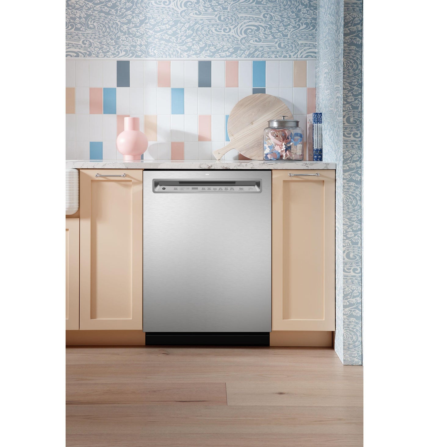 GE® ENERGY STAR® Front Control with Stainless Steel Interior Dishwasher with Sanitize Cycle