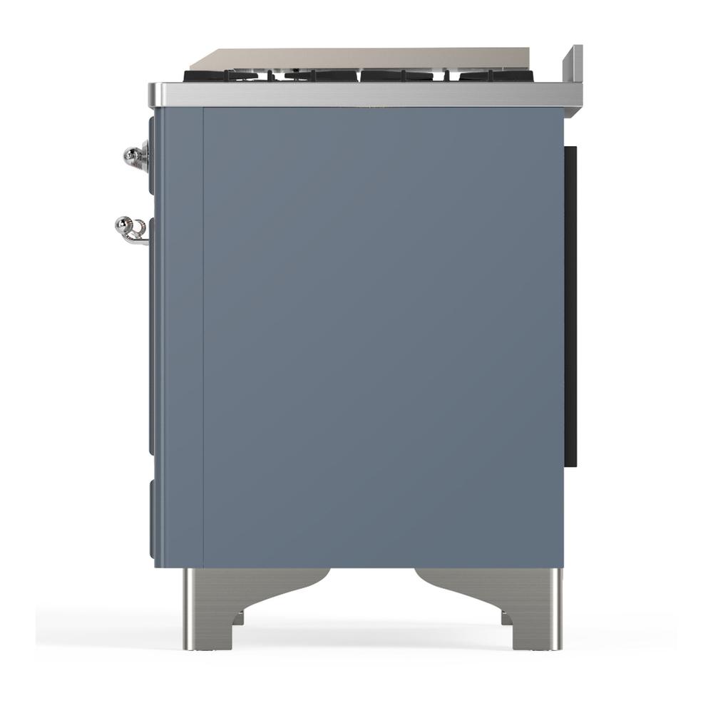 ILVE UM36FQNR3BGCLP Majestic III 36 inch Dual Fuel Range with 6 Black Brass Burners and Griddle, Dual Function Burner up to 25,000 BTU (Solid Door, Blue Grey, Chrome, Liquid Propane)