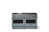 60"W. Sealed Burner Gas Range (Finish: November Sky, Trim: Brushed Brass, Fuel: Natural Gas)
