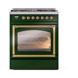 ILVE UN30NMPEGGLP Nostalgie II Noblesse 30 inch Dual Fuel Range (Liquid Propane, Triple Glass Door, Emerald Green, Brass)