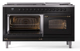 Nostalgie II 60 Inch Dual Fuel Liquid Propane Freestanding Range in Glossy Black with Bronze Trim