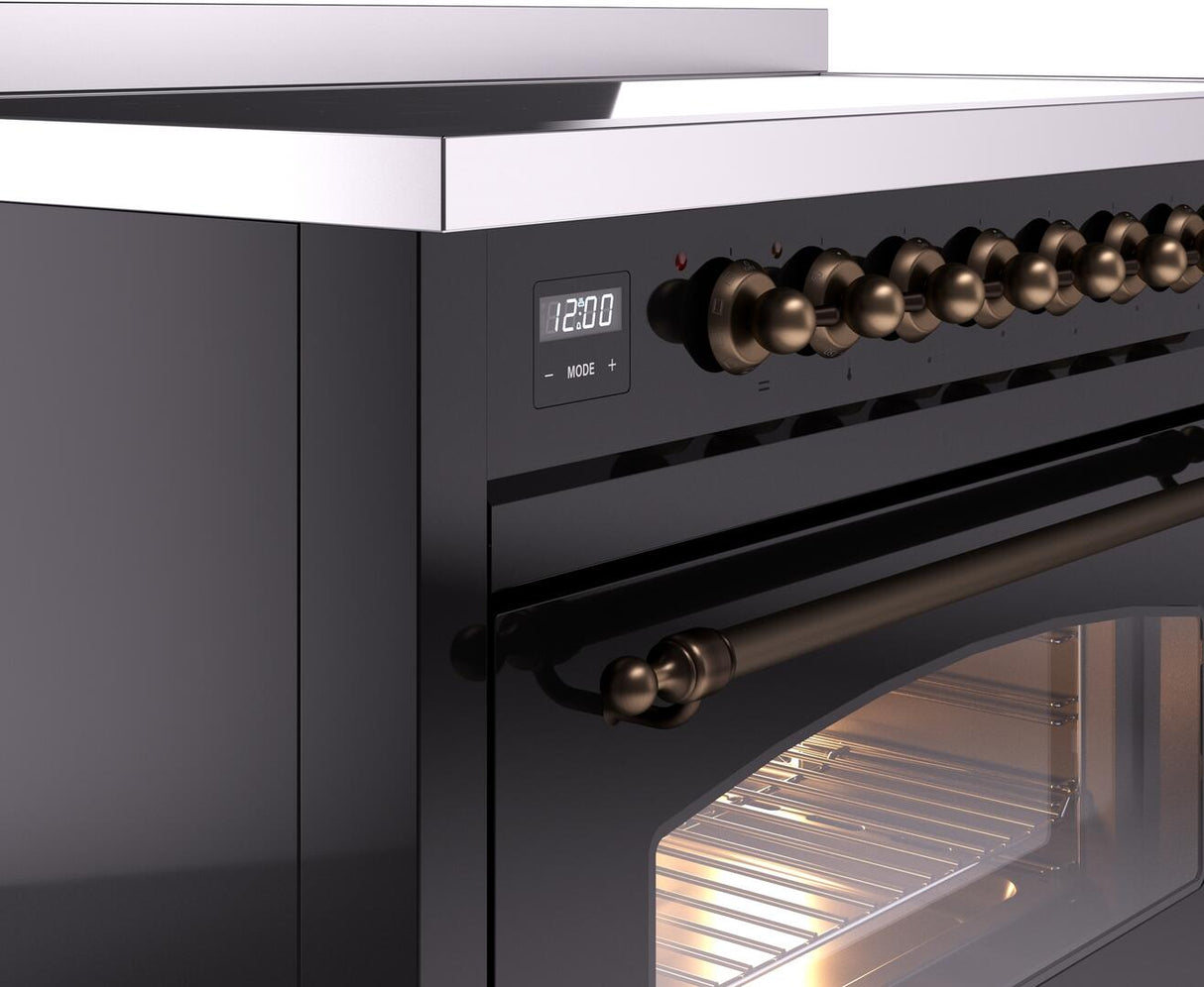 Nostalgie II 48 Inch Electric Freestanding Range in Glossy Black with Bronze Trim