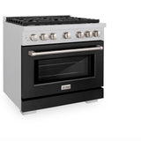 ZLINE 36 in. 5.2 cu. ft. 6 Burner Gas Range with Convection Gas Oven in DuraSnow' Stainless Steel with Black Matte Door (SGRS-BLM-36)