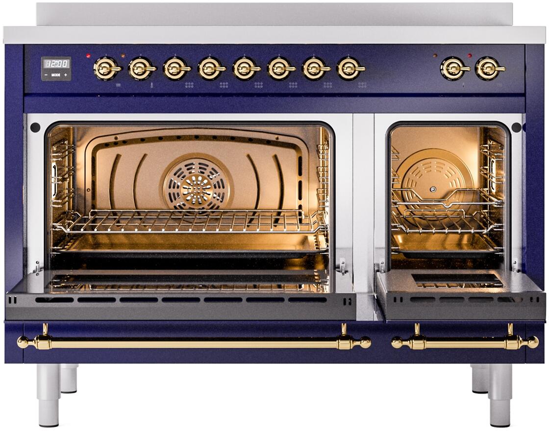 Nostalgie II 48 Inch Electric Freestanding Range in Blue with Brass Trim