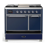 ILVE UMD40FQNR3MBCLP Majestic III 40 inch Dual Fuel Range with 6 Burners and Griddle, Dual Function Burner up to 25,000 BTU (Liquid Propane, Solid Door, Midnight Blue, Chrome)