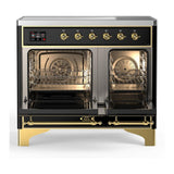 ILVE UMDIB40QNR3BKG Majestic III 40 inch Induction Range with 6 Elements, 3.82 cu. ft. Total Oven Capacity (Solid Door, Glossy Black, Brass)
