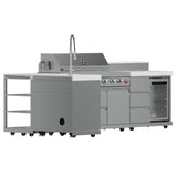 FORNO Bulnes 40-Inch BBQ, 95,000 BTU, 5 Burners, Sear & Rotisserie Infrared with Side Burner, Stainless Steel Outdoor Kitchen with 1.8 cu.ft. Beverage Center & White Sintered Stone Countertops