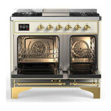 ILVE UMD40FNR3AWGLP Majestic III 40 inch Dual Fuel Range with 6 Burners and Griddle, Dual Function Burner up to 25,000 BTU (Liquid Propane, Triple Glass Door, Antique White, Brass)