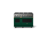 48"W. Open Burner Gas Range (Finish: Ivy, Trim: Brushed Brass, Fuel: Natural Gas)