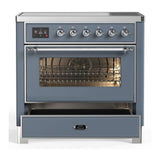 ILVE UMIB36NR3BGC Majestic III 36 inch Induction Range with 6 Elements, 3.5 cu. ft. Total Oven Capacity (Triple Glass Door, Blue Grey, Chrome)