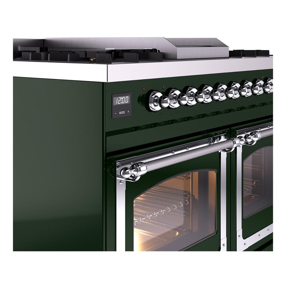 ILVE UND40FNMPEGCLP Nostalgie II Noblesse 40 inch Dual Fuel Range (Liquid Propane, Triple Glass Door, Emerald Green, Chrome)
