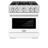 ZLINE 30 in. 4.2 cu. ft. Select Gas Range with 4 Burner Cooktop and Convection Gas Oven in DuraSnow' Stainless Steel with White Matte Door (HGRS-WM-30)