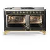 ILVE UM60FSQNR3MGGLP Majestic III 60 inch Dual Fuel Range with 7 Burners, Griddle and French Top, Dual Function Burner with up to 25,000 BTU (Liquid Propane, Solid Door, Graphite Matte, Brass)