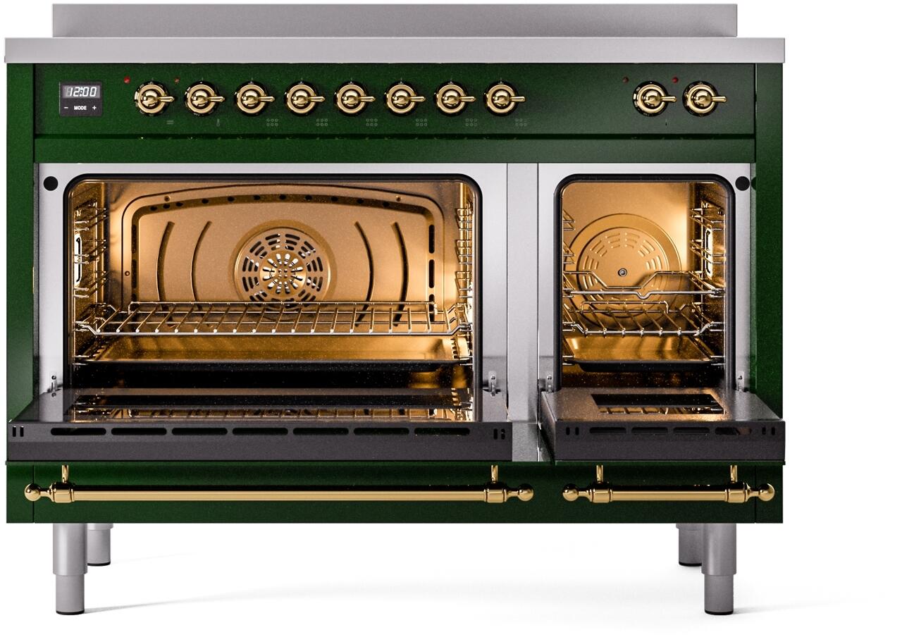 Nostalgie II 48 Inch Electric Freestanding Range in Emerald Green with Brass Trim