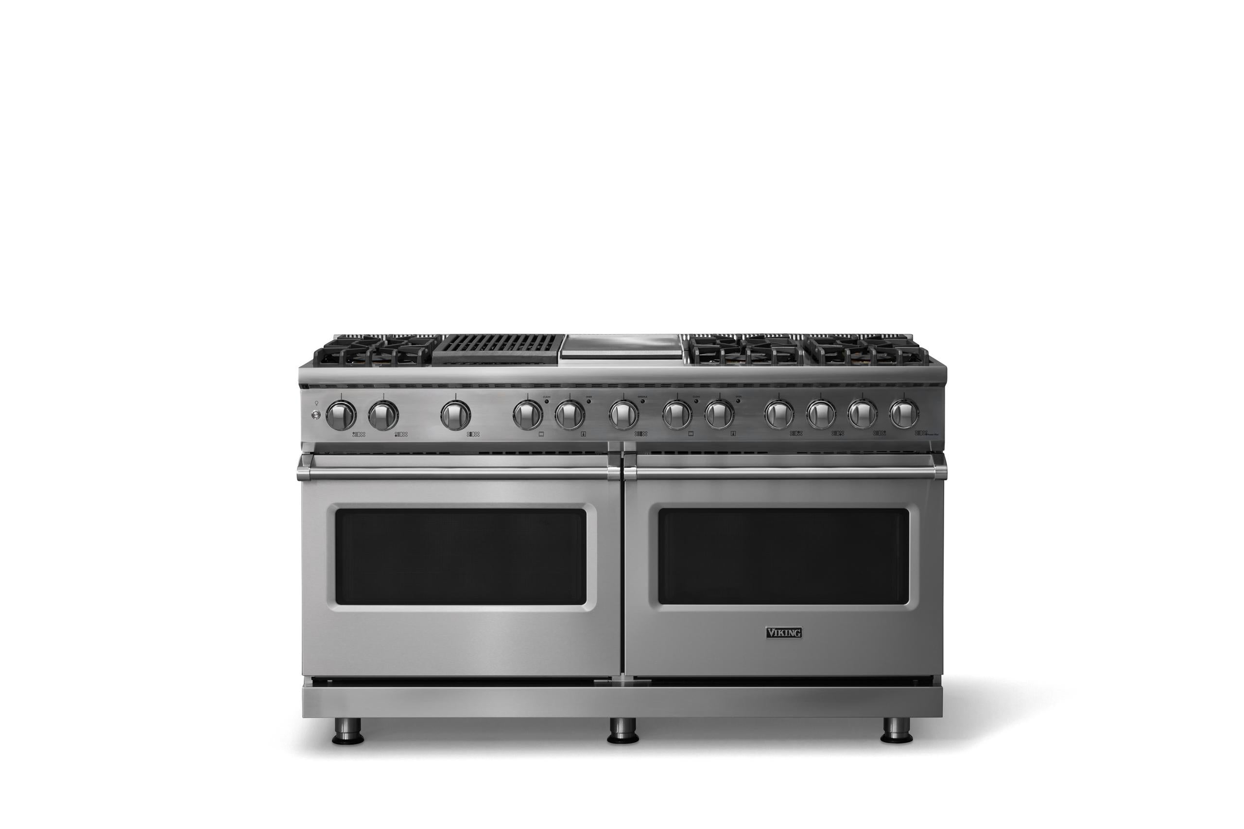 60"W.Dual Fuel Range (Finish: Stainless Steel, Trim: Polished Chrome, Fuel: Natural Gas)