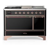 ILVE UM48FSQNR3BKP Majestic III 48 inch Dual Fuel Range with 5 Black Brass Burners, Griddle and French Top, Dual Function Burner up to 25,000 BTU (Natural Gas, Solid Door, Glossy Black, Copper)