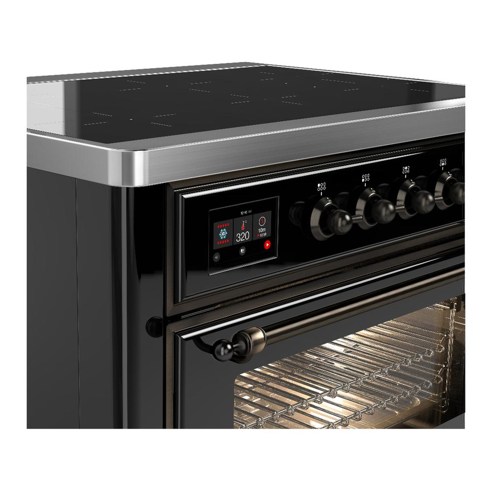 ILVE UMIB36NR3BKB Majestic III 36 inch Induction Range with 6 Elements, 3.5 cu. ft. Total Oven Capacity (Triple Glass Door, Glossy Black, Burnished)
