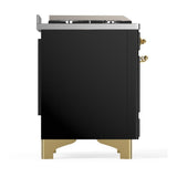 ILVE UM60FSQNR3BKGLP Majestic III 60 inch Dual Fuel Range with 7 Burners, Griddle and French Top, Dual Function Burner with up to 25,000 BTU (Liquid Propane, Solid Door, Glossy Black, Brass)