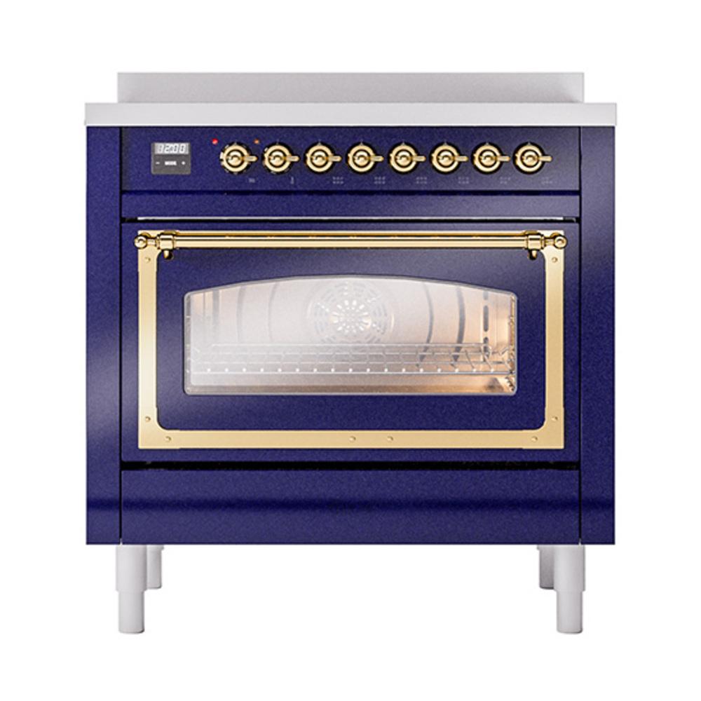 ILVE UNI366NMPMBG Nostalgie II Noblesse 36 inch Induction Range (Triple Glass Door, Midnight Blue, Brass)