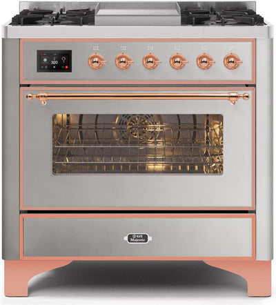 Majestic II 36 Inch Dual Fuel Liquid Propane Freestanding Range in Stainless Steel with Copper Trim
