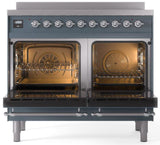 Nostalgie II 40 Inch Electric Freestanding Range in Blue Grey with Chrome Trim