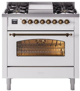 Nostalgie II 36 Inch Dual Fuel Natural Gas Freestanding Range in White with Bronze Trim