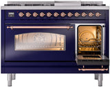 Nostalgie II 48 Inch Dual Fuel Liquid Propane Freestanding Range in Blue with Copper Trim