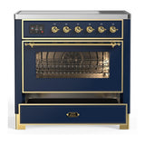 ILVE UMIB36NR3MBG Majestic III 36 inch Induction Range with 6 Elements, 3.5 cu. ft. Total Oven Capacity (Triple Glass Door, Midnight Blue, Brass)