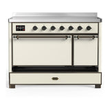 ILVE UMIB48QNR3AWB Majestic III 48 inch Induction Range with 6 Elements, 5.02 cu. ft. Total Oven Capacity (Solid Door, Antique White, Burnished)