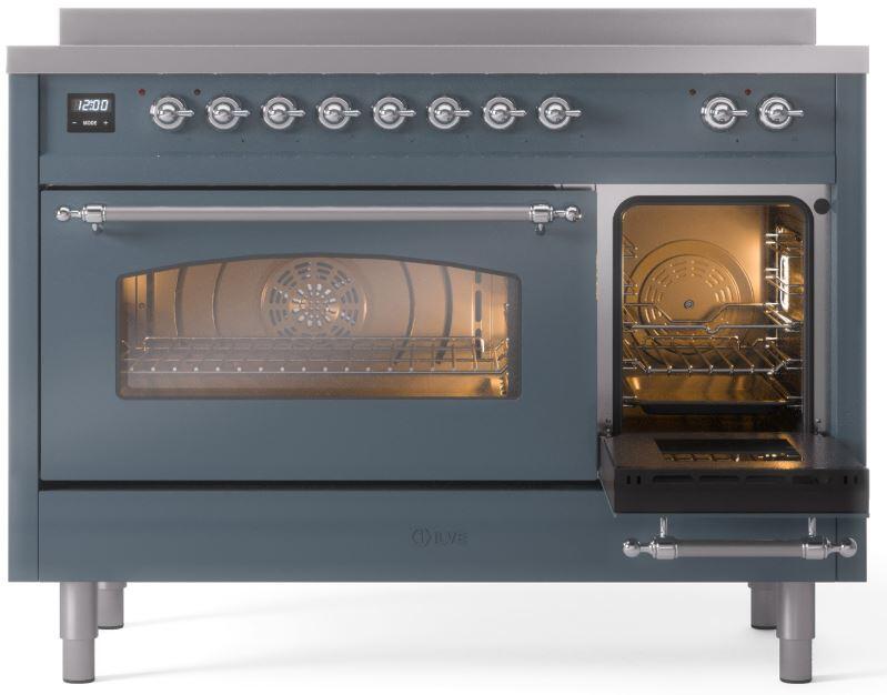 Nostalgie II 48 Inch Electric Freestanding Range in Blue Grey with Chrome Trim