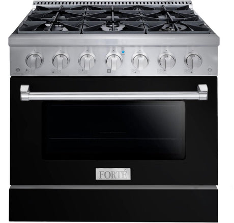 FGR366BBB24 36" All Gas Freestanding Range in Black with Black Knob Kit Set and Brass Bezel Kit Set