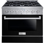 FGR366BBB22 36" All Gas Freestanding Range in Black with Black Knob Kit Set and Black Bezel Kit Set
