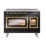 ILVE UNI486NMPBKG Nostalgie II Noblesse 48 inch Induction Range (Triple Glass Door, Glossy Black, Brass)
