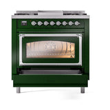 ILVE UN36FNMPEGC Nostalgie II Noblesse 36 inch Dual Fuel Range (Natural Gas, Triple Glass Door, Emerald Green, Chrome)