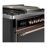 ILVE UM36FQNR3BKPLP Majestic III 36 inch Dual Fuel Range with 6 Black Brass Burners and Griddle, Dual Function Burner up to 25,000 BTU (Solid Door, Glossy Black, Copper, Liquid Propane)