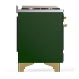 ILVE UM36FNR3EGGLP Majestic III 36 inch Dual Fuel Range with 6 Black Brass Burners and Griddle, Dual Function Burner up to 25,000 BTU (Triple Glass Door, Emerald Green, Brass, Liquid Propane)