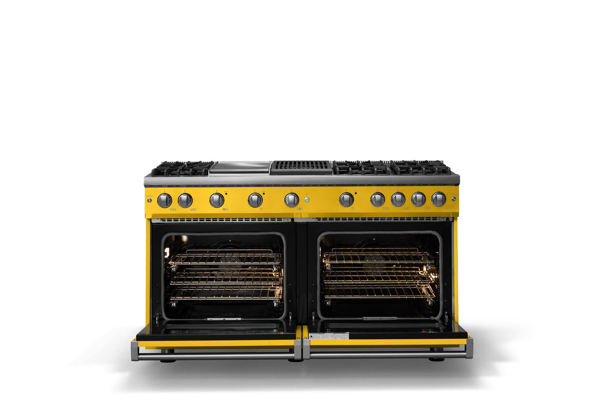60"W. Sealed Burner Gas Range (Finish: Daffodil, Trim: Polished Chrome, Fuel: Natural Gas)