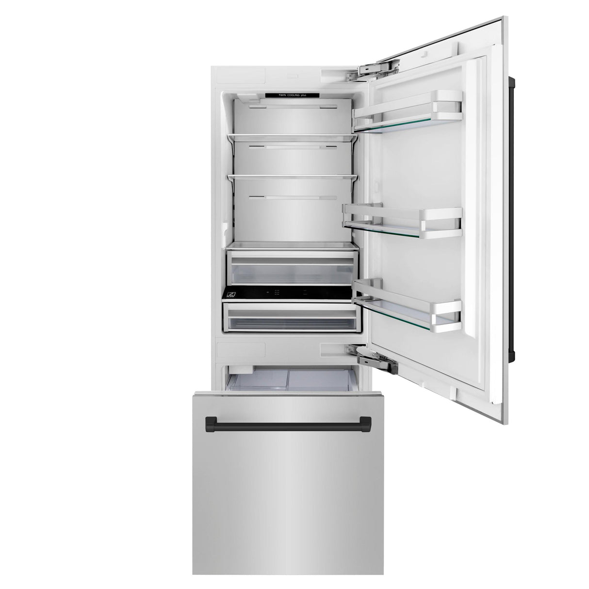 Products ZLINE 30" Autograph Edition 16.1 cu. ft. Built-in 2-Door Bottom Freezer Refrigerator with Internal Water and Ice Dispenser in Stainless Steel with Matte Black Accents (RBIVZ-304-30-MB) [Color: Matte Black]