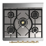 ILVE UM30QNR3AWGLP Majestic III 30 inch Dual Fuel Range with 5 Black Brass Burners, Dual Function Burner up to 25,000 BTU (Liquid Propane, Solid Door, Antique White, Brass)