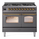 ILVE UPD406NMPMGGLP Nostalgie II 40 inch Dual Fuel Range with 6 Total Black Brass Burners, Brass Trim (Limited Edition) (Liquid Propane, Graphite Matte)