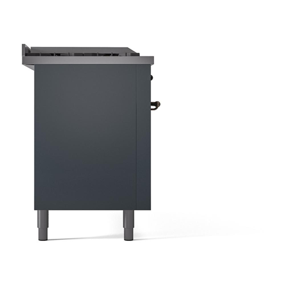 ILVE UN60FSQNMPBGB Nostalgie II Noblesse 60 inch Dual Fuel Range (7 Sealed Burners + Griddle + French Top, Natural Gas, Solid Door, Blue Grey, Burnished)