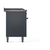ILVE UN60FSQNMPBGB Nostalgie II Noblesse 60 inch Dual Fuel Range (7 Sealed Burners + Griddle + French Top, Natural Gas, Solid Door, Blue Grey, Burnished)